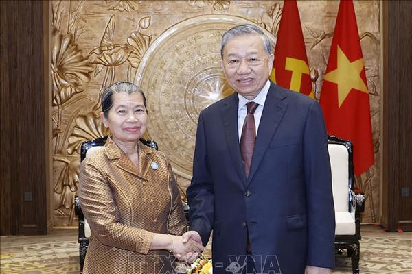 Tổng Bí thư Tô Lâm tiếp Đoàn đại biểu Hội đồng Quốc gia Mặt trận Đoàn kết Phát triển Tổ quốc Campuchia