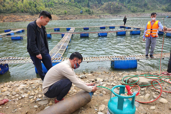 Bắt đầu tháo dỡ lồng cá gây ô nhiễm ở hồ Séo Mý Tỷ