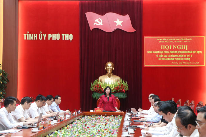 Đoàn kiểm tra, giám sát của Bộ Chính trị, Ban Bí thư làm việc với Ban Thường vụ Tỉnh ủy Phú Thọ