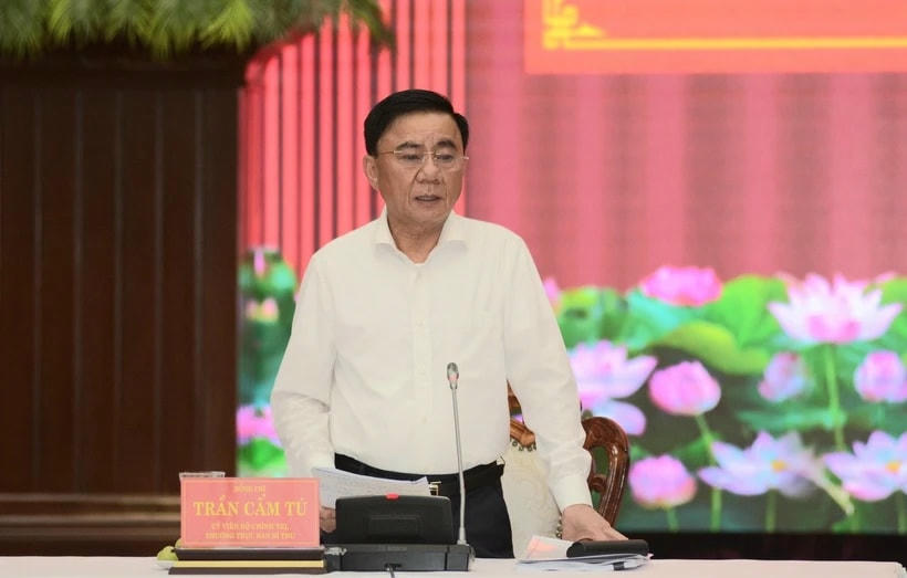 Ủy viên Bộ Chính trị, Thường trực Ban Bí thư Trần Cẩm Tú phát biểu. (Ảnh: Văn Dũng/TTXVN)