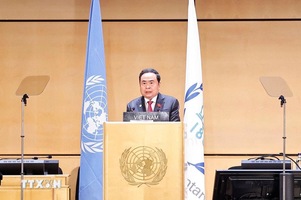 Chủ tịch Quốc hội Trần Thanh Mẫn phát biểu tại Phiên thảo luận chung của Hội nghị các Chủ tịch Quốc hội Thế giới lần thứ 6. (Ảnh: Doãn Tấn/TTXVN)