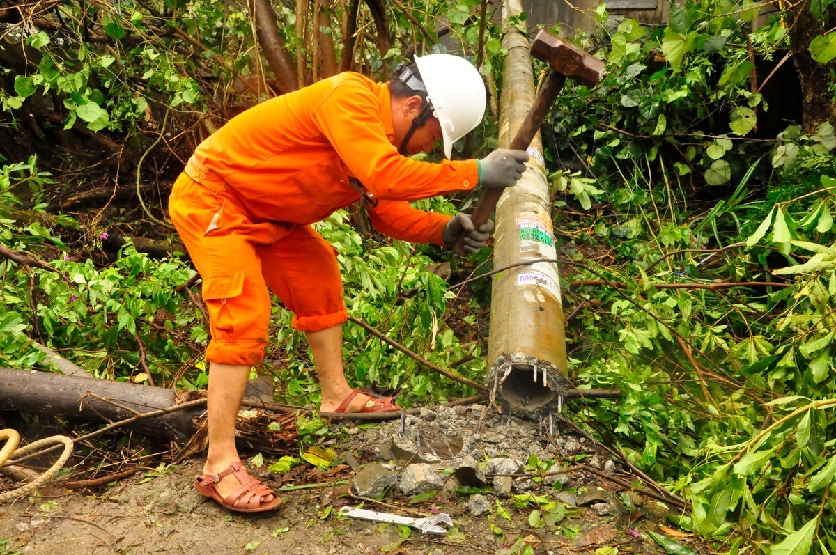 Cột điện đã bị đổ ngã.