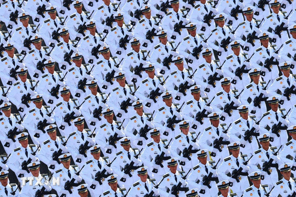 Hải quân Trung Quốc tại Lễ duyệt binh kỷ niệm 80 năm chiến thắng phátxít của nhân dân thế giới ở Bắc Kinh, ngày 3/9/2025. (Ảnh: THX/TTXVN)