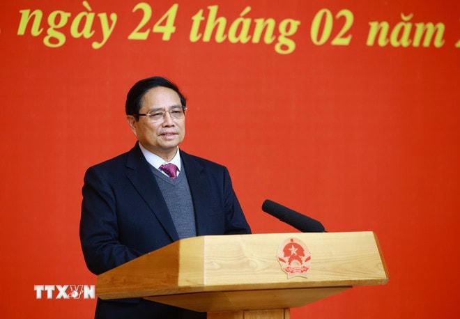 Thủ tướng Phạm Minh Chính chủ trì hội nghị. (Ảnh: Dương Giang/TTXVN) ttxvn-thu-tuong-dang-uy-chinh-phu-1.jpg