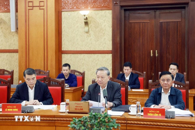 Tổng Bí thư Tô Lâm phát biểu chỉ đạo. (Ảnh: Thống Nhất/TTXVN) ttxvn-tong-bi-thu-chu-tri-phien-hop-thu-hai-bcd-trung-uong-0403-3.jpg