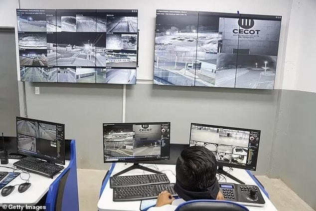 Hệ thống camera an ninh của Trung tâm giam giữ khủng bố (CECOT). Nguồn: AP.