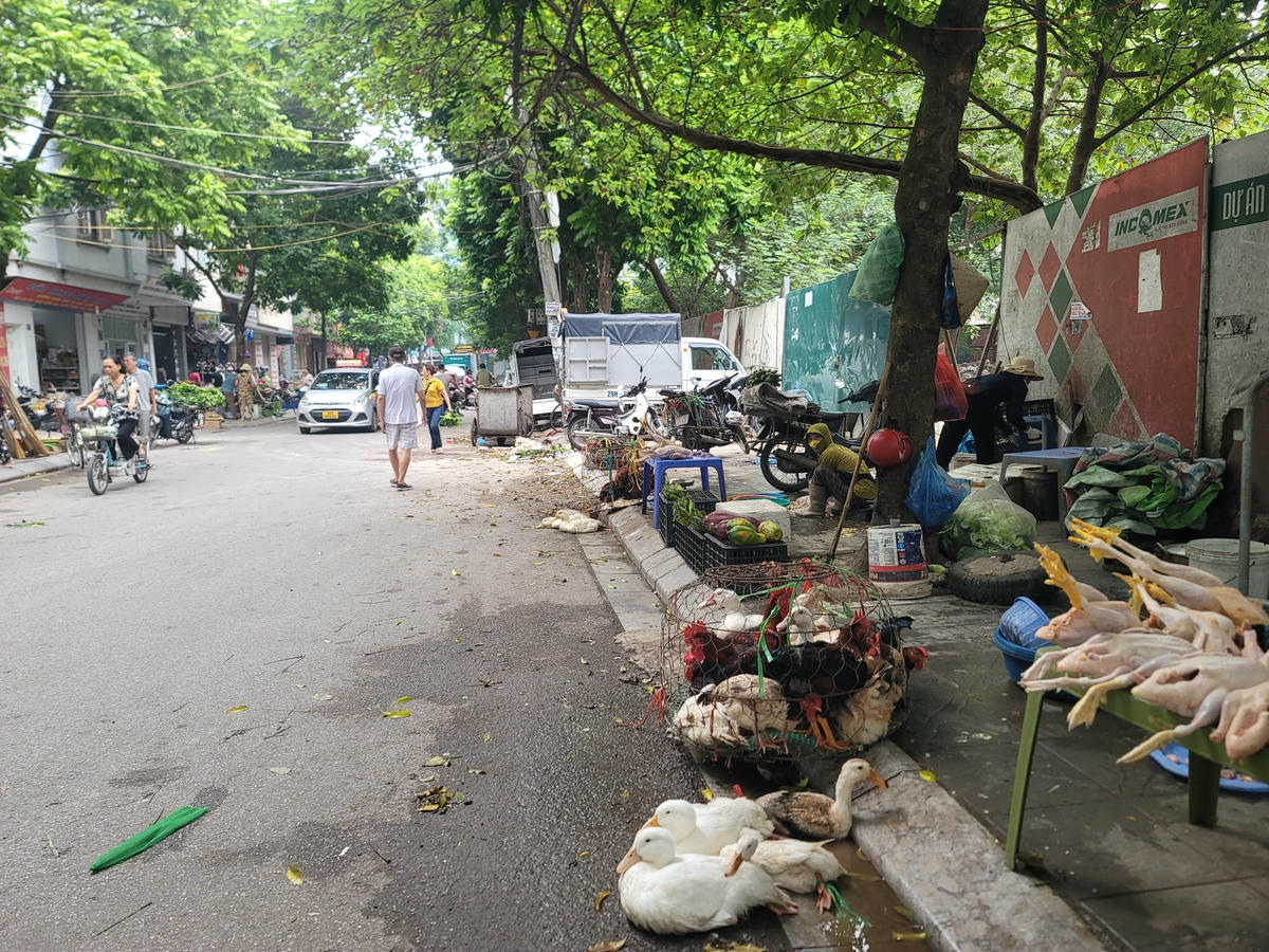 Ngõ 28, đường Xuân La, vỉa hè trở thành nơi họp chợ.