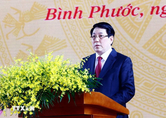 Chủ tịch nước Lương Cường phát biểu kỷ niệm 50 năm Giải phóng tỉnh Bình Phước (23/3/1975-23/3/2025). (Ảnh: Lâm Khánh/TTXVN) ttxvn-chu-tich-nuoc-luong-cuong-binh-phuoc-5.jpg