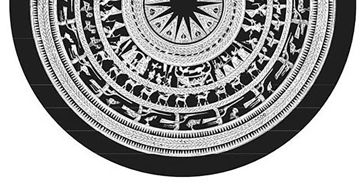 Hình đàn cò trắng bay quanh mặt trời trên mặt trống Ngọc Lũ.