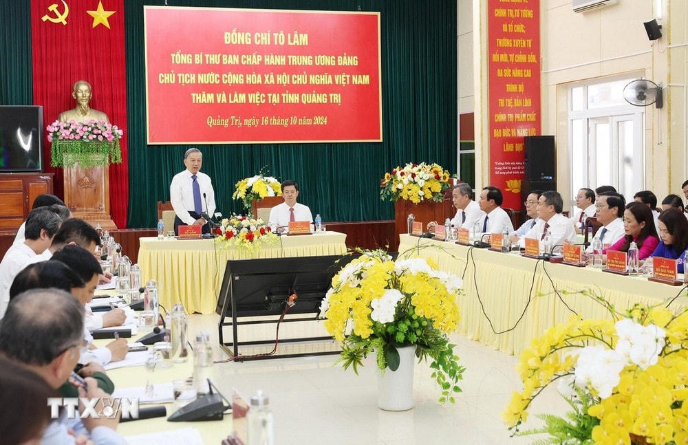 Tổng Bí thư, Chủ tịch nước Tô Lâm phát biểu chỉ đạo. (Ảnh: Lâm Khánh/TTXVN) TTXVN_1610 Tong Bi thu Quang Tri (1).jpg