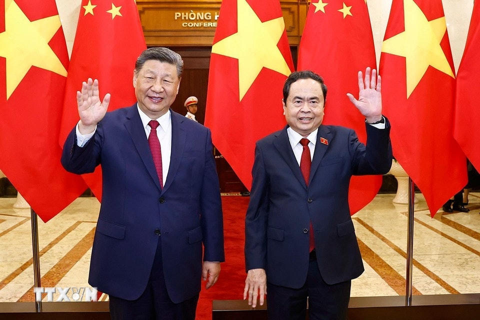 Chủ tịch Quốc hội Trần Thanh Mẫn hội kiến Tổng Bí thư, Chủ tịch nước Trung Quốc Tập Cận Bình thăm cấp Nhà nước tới Việt Nam. (Ảnh: Doãn Tấn/TTXVN)