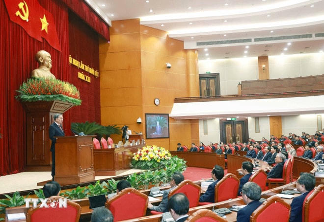 Tổng Bí thư Tô Lâm phát biểu bế mạc Hội nghị lần thứ 11 Ban Chấp hành Trung ương Đảng khóa XIII. (Ảnh: Thống Nhất/TTXVN) ttxvn-be-mac-hoi-nghi-trung-uong-4.jpg