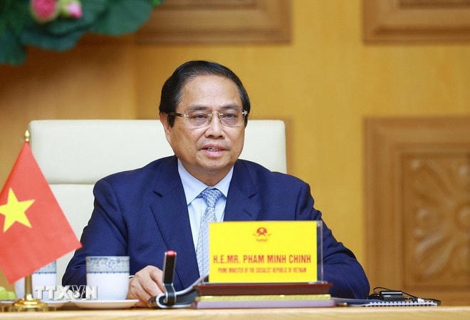 Thủ tướng Phạm Minh Chính phát biểu tại Hội nghị cấp cao trực tuyến về khí hậu. (Ảnh: Dương Giang/TTXVN) ttxvn-thu-tuong-phat-bieu-tai-hoi-nghi-cap-cao-truc-tuyen-ve-khi-hau-7991086-3.jpg