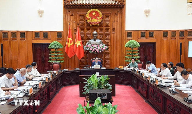 Thủ tướng Phạm Minh Chính chủ trì cuộc họp Thường trực Chính phủ về dự án sân bay Gia Bình. (Ảnh: Dương Giang/TTXVN) ttxvn-thu-tuong-pham-minh-chinh-hop-ve-san-bay-gia-binh-2.jpg