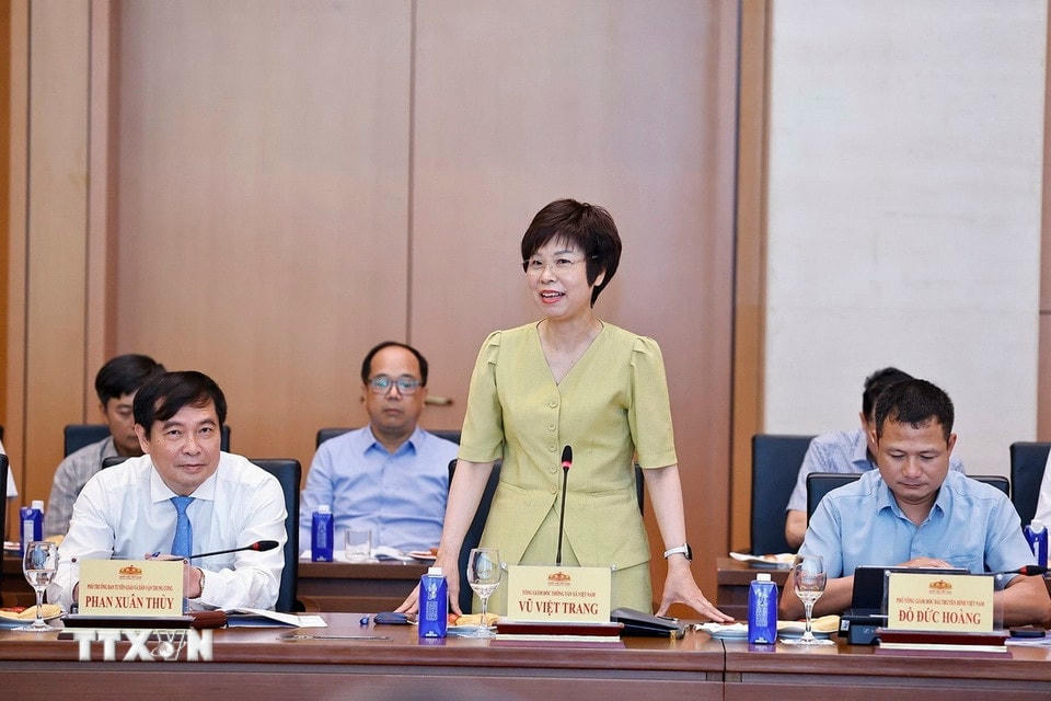 Tổng giám đốc Thông tấn xã Việt Nam Vũ Việt Trang phát biểu. (Ảnh: Doãn Tấn/TTXVN)