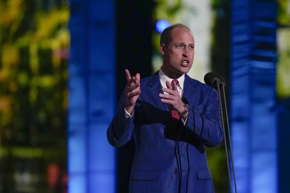 Hoàng tử William phát biểu trước đám đông trong buổi hòa nhạc tại Cung điện Buckingham, London. Ảnh: AP.