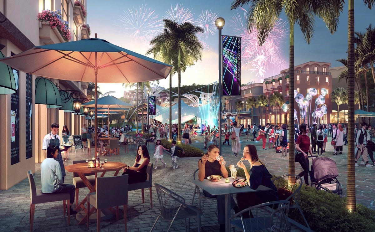 Phân khu sẽ là nơi tọa lạc của những tổ hợp dịch vụ all-in-one sáng đèn 24/7. Ảnh phối cảnh minh họa.