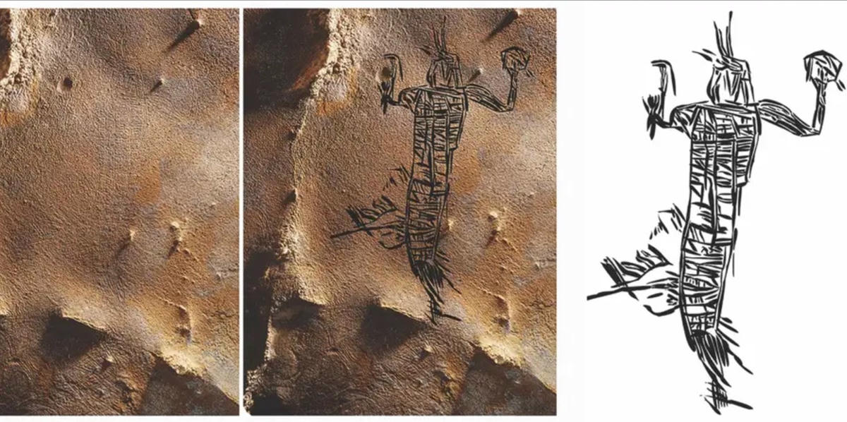 Hình khắc cao gần 2 mét trông giống như đang cầm lục lạc trên tay. Ảnh: Insider.