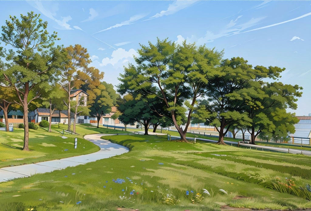 Xung quanh hồ Văn Lang là đồi đất rợp bóng mát cùng thảm cỏ xanh mướt.