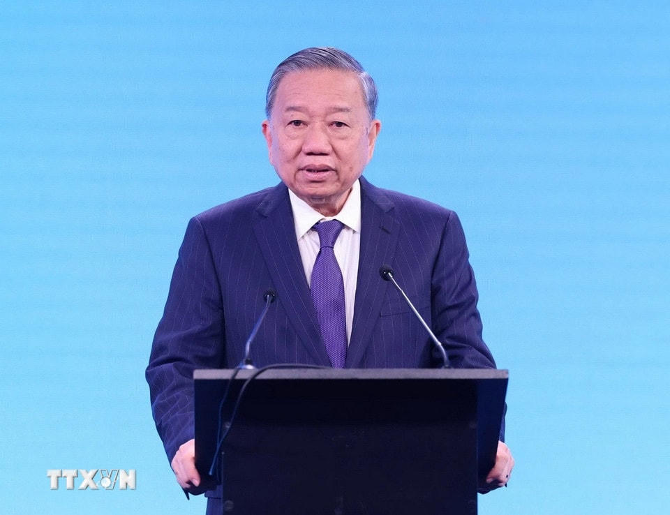 Tổng Bí thư Tô Lâm phát biểu tại Diễn đàn Doanh nghiệp Việt Nam-Liên bang Nga. (Ảnh: Thống Nhất/TTXVN)