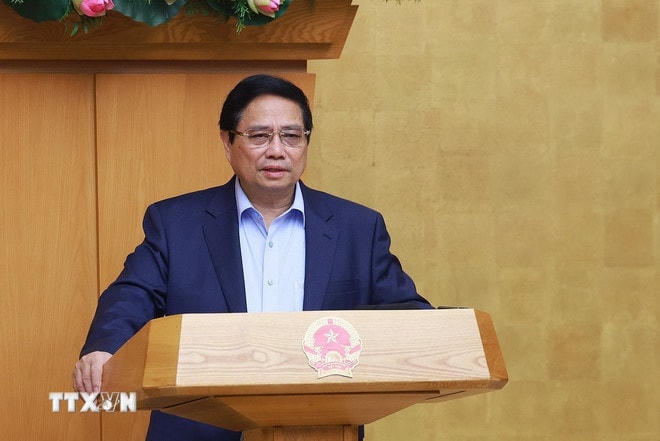 Thủ tướng Phạm Minh Chính chủ trì Phiên họp Chính phủ chuyên đề về xây dựng pháp luật tháng 4/2025. (Ảnh: Dương Giang/TTXVN) ttxvn-thu-tuong-chu-tri-phien-hop-chinh-phu-chuyen-de-ve-xay-dung-phap-luat-thang-4-5.jpg