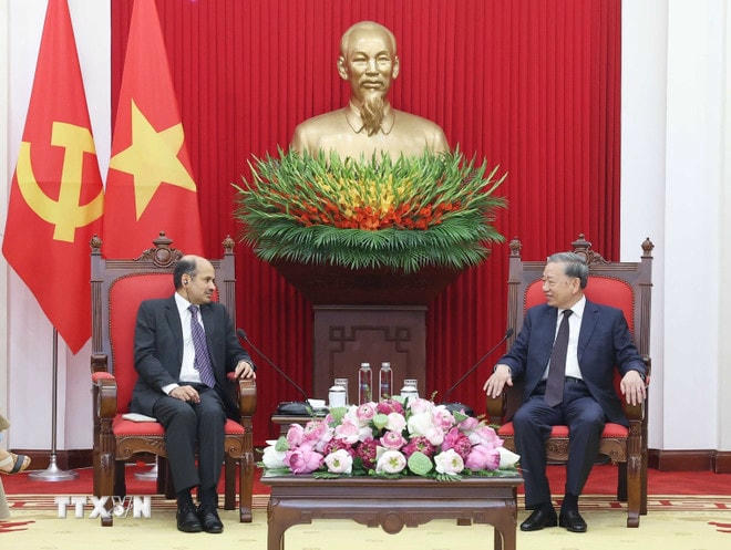 Tổng Bí thư Tô Lâm tiếp Đại sứ Ấn Độ tại Việt Nam Sandeep Arya. (Ảnh: Thống Nhất/TTXVN) ttxvn-tong-bi-thu-to-lam-tiep-dai-su-an-do-tai-viet-nam-06-2.jpg