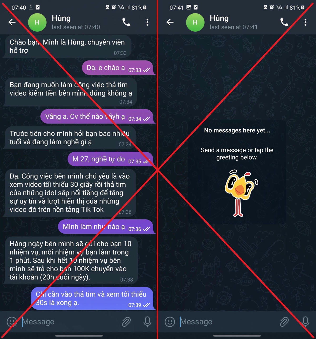 Anh Hùng minh họa tính năng xóa tin nhắn 2 chiều người gửi và người nhận trên ứng dụng Telegram. Ảnh: Nhân vật cung cấp.