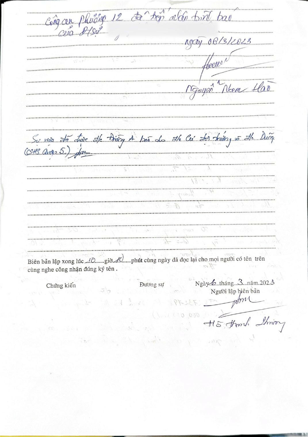 Biên bản vụ việc phụ huynh bị lừa đảo chuyển tiền qua điện thoại