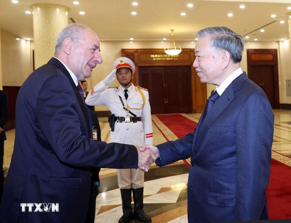 Tổng Bí thư Tô Lâm tiếp Tổng thống Hungary Sulyok Tamas thăm chính thức Việt Nam. (Ảnh: Thống Nhất/TTXVN)