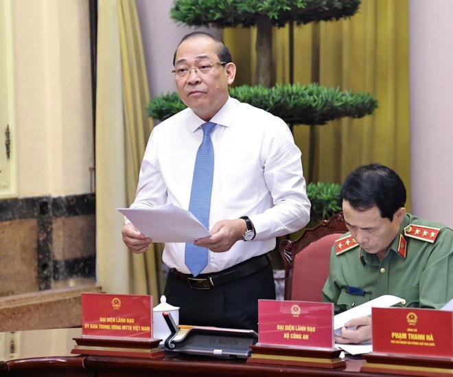 Phó Chủ tịch Ủy ban Trung ương Mặt trận Tổ quốc Việt Nam Hoàng Công Thủy phát biểu. (Ảnh: An Đăng/TTXVN) lenh-cua-chu-tich-nuoc-3.jpg