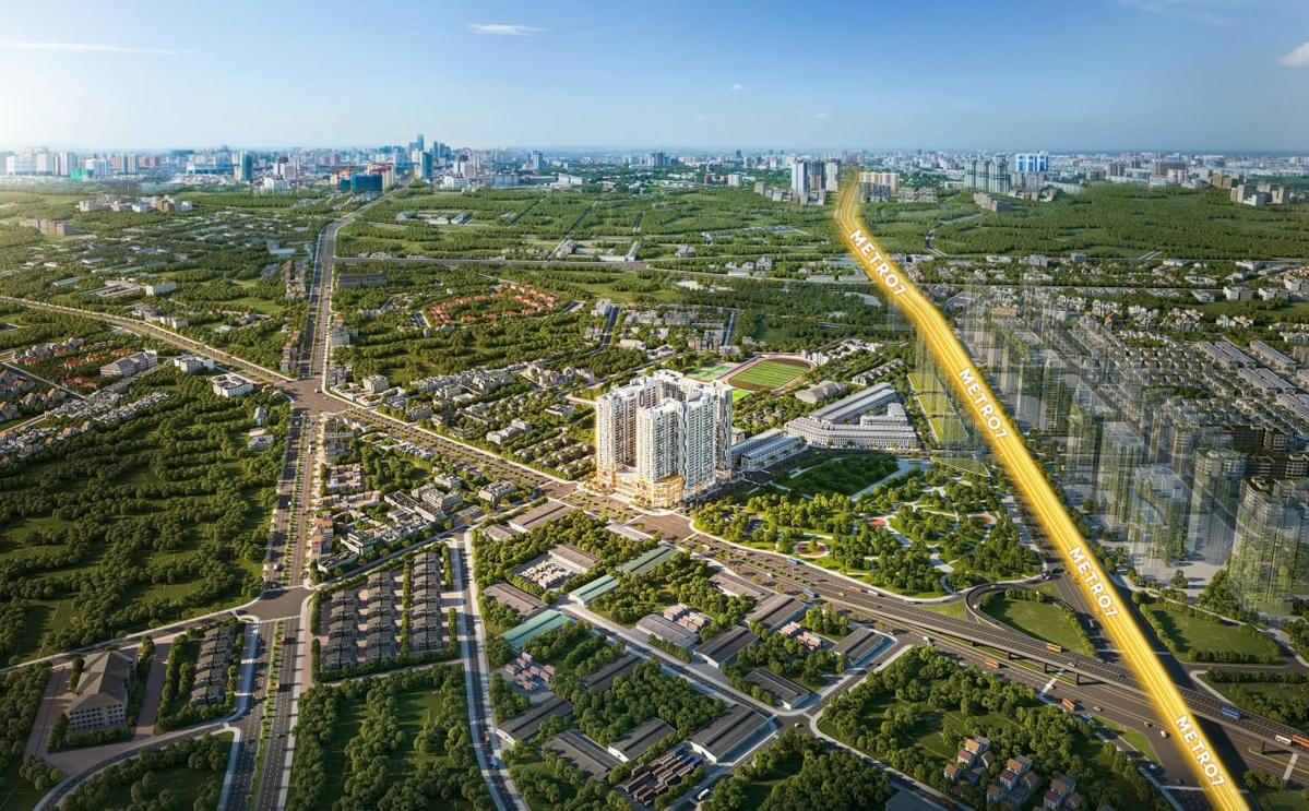 The Wisteria tọa lạc tại mặt tiền các trục đường lớn: quốc lộ 32 và đại lộ Bình Minh, kết nối trực tiếp đến vành đai 3.5 và tuyến metro số 7. Ảnh: WTO.