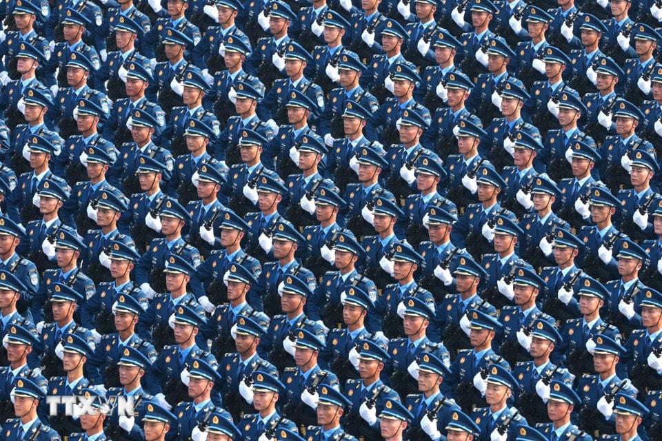 Không quân Trung Quốc tại Lễ duyệt binh kỷ niệm 80 năm chiến thắng phátxít của nhân dân thế giới ở Bắc Kinh, ngày 3/9/2025. (Ảnh: THX/TTXVN)