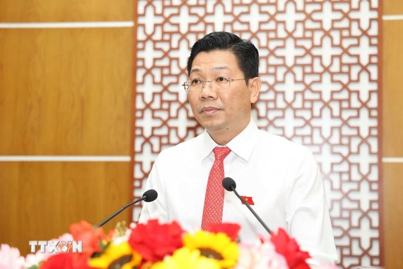 Ông Nguyễn Mạnh Hùng, Bí thư, Chủ tịch Hội đồng Nhân dân tỉnh Tây Ninh, phát biểu tại Hội nghị. (Ảnh: Thanh Tân/TTXVN)