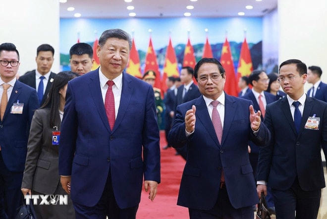 Thủ tướng Phạm Minh Chính hội kiến Tổng Bí thư, Chủ tịch nước Trung Quốc Tập Cận Bình. (Ảnh: Dương Giang/TTXVN) ttxvn-tuyen-bo-chung-viet-nam-trung-quoc-15-2.jpg