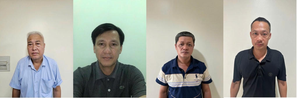 4 bị can bị khởi tố, bắt tạm giam (từ trái qua phải) gồm: Việt, Cương, Cường, Hưng.