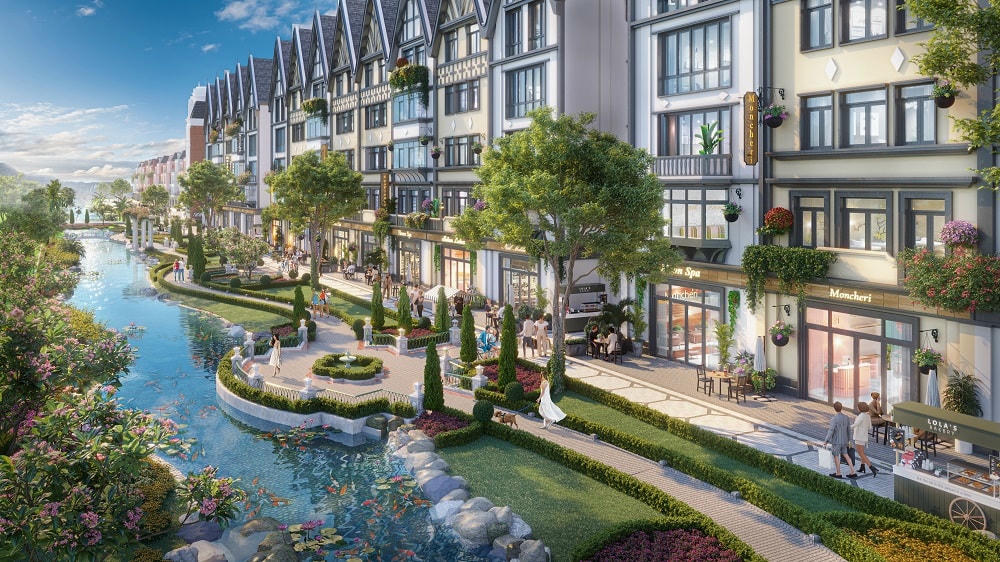 Nước, đá, cây xanh, cá… kết hợp đan xen, hòa quyện với nhau tạo nên không gian thiên nhiên thoáng đãng, trong lành, điểm tô sắc xanh cho bức tranh rực rỡ tại MerryLand Quy Nhơn.