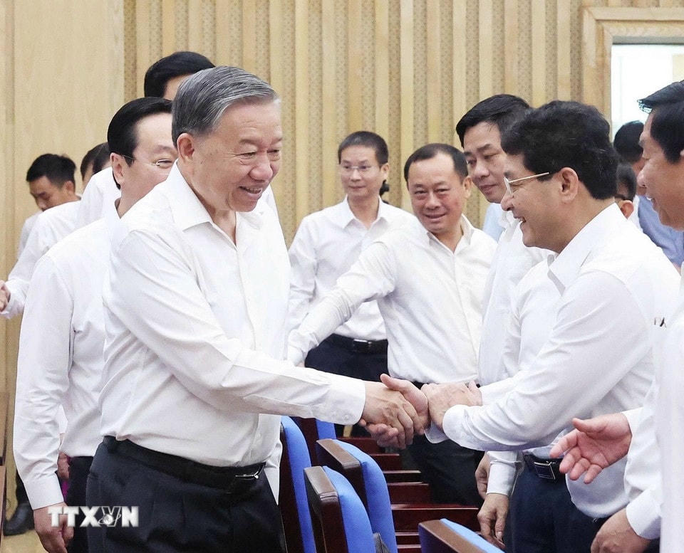 Tổng Bí thư Tô Lâm và các đại biểu. (Ảnh: Thống Nhất/TTXVN)