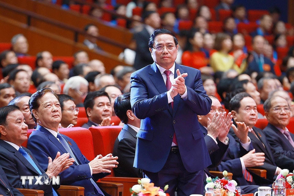 Thủ tướng Phạm Minh Chính chủ trì Lễ kỷ niệm 80 năm thành lập Chính phủ. (Ảnh: Dương Giang/TTXVN)