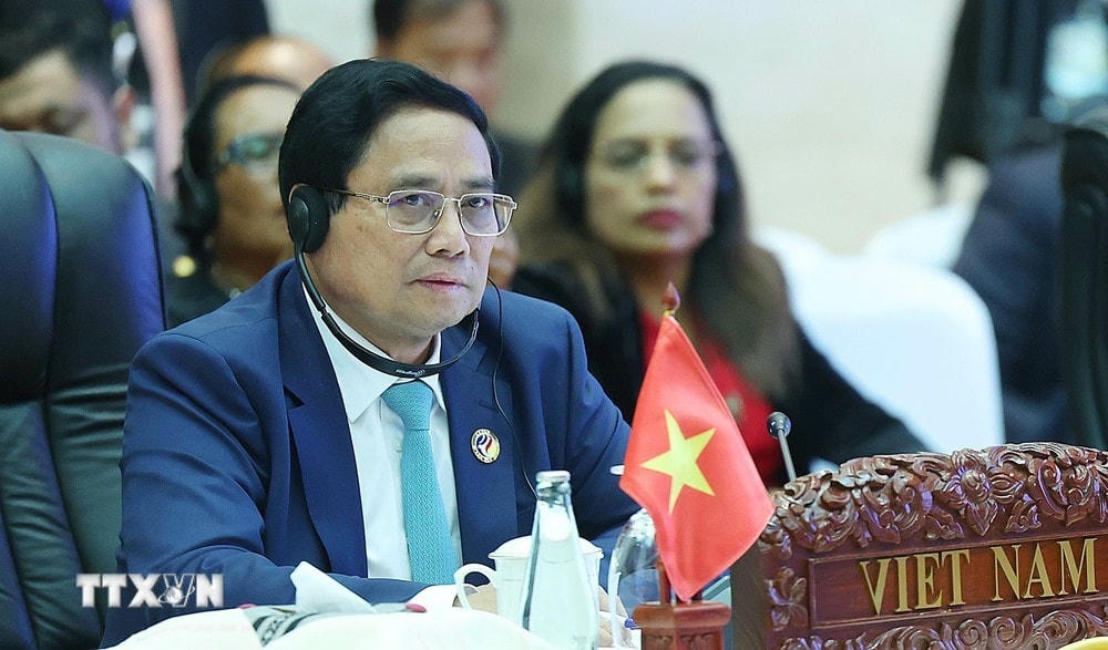 Thủ tướng Phạm Minh Chính phát biểu tại Hội nghị cấp cao đặc biệt ASEAN - Canada về Thúc đẩy Kết nối và Tự cường. (Ảnh: Dương Giang/TTXVN) ttxvn_hoi nghi cap cao Vietnam_Canada (3).jpg