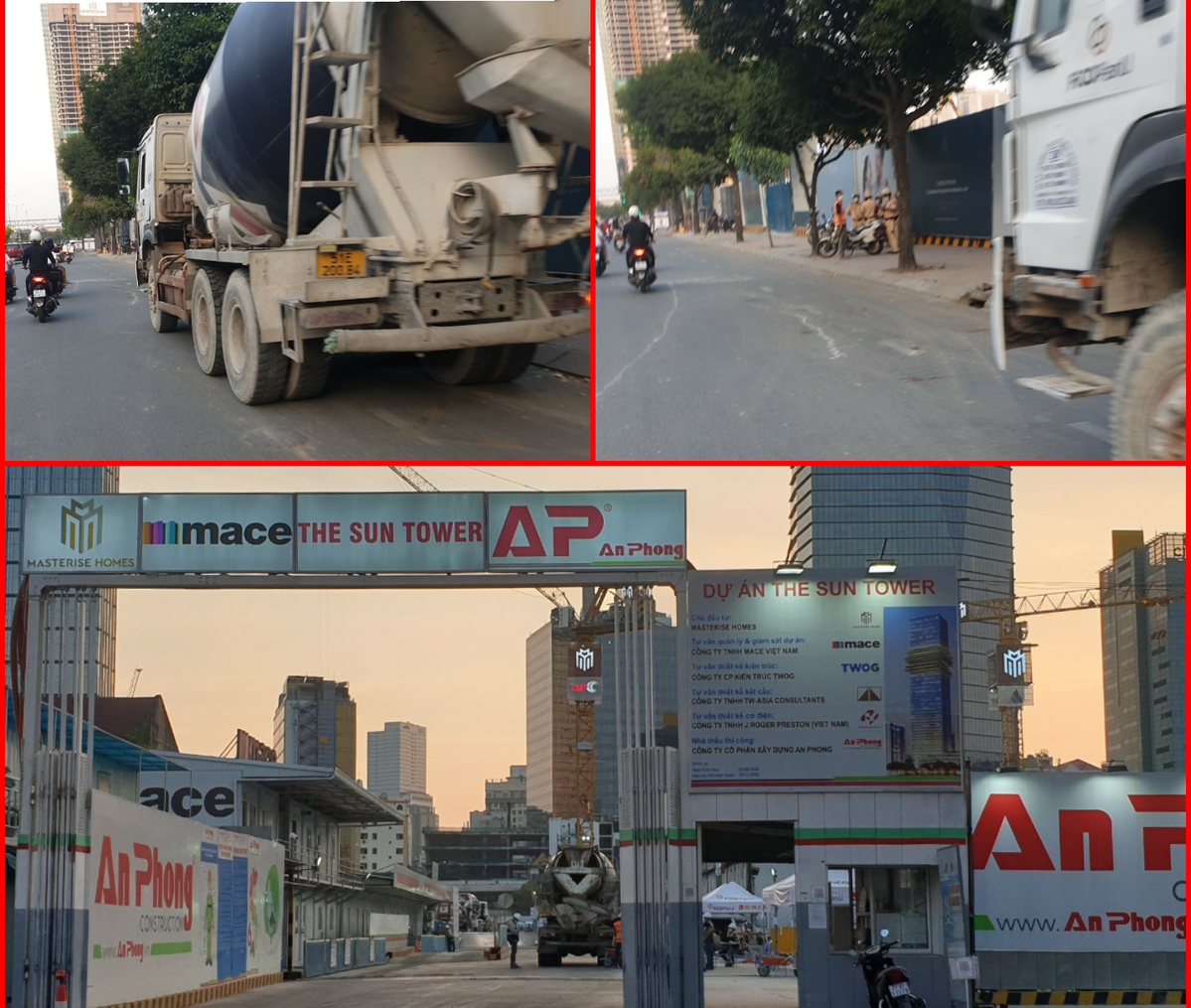 Chiều ngày 16/1, lực lượng CSGT đã lập chốt trực trên đường Nguyễn Hữu Cảnh và xử lý hang loạt xe bồn vi phạm, nhưng các xe bồn mang thương hiệu FICO FanU vẫn “hiên ngang” lưu thông trên trục đường này để vào phục vụ bê tông cho dự án The Sun Tower.