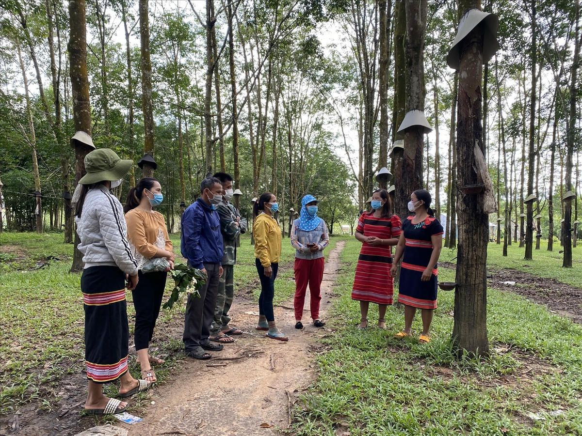 Hội viên phụ nữ xã Đăk Dục, huyện Ngọc Hồi chia sẻ kinh nghiệm trong quá trình sản xuất.