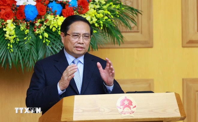 Thủ tướng Phạm Minh Chính phát biểu tại cuộc Tọa đàm với các doanh nghiệp Hoa Kỳ. (Ảnh: Dương Giang/TTXVN) ttxvn-0103-thu-tuong-doanh-nghiep-hoa-ky-14.jpg