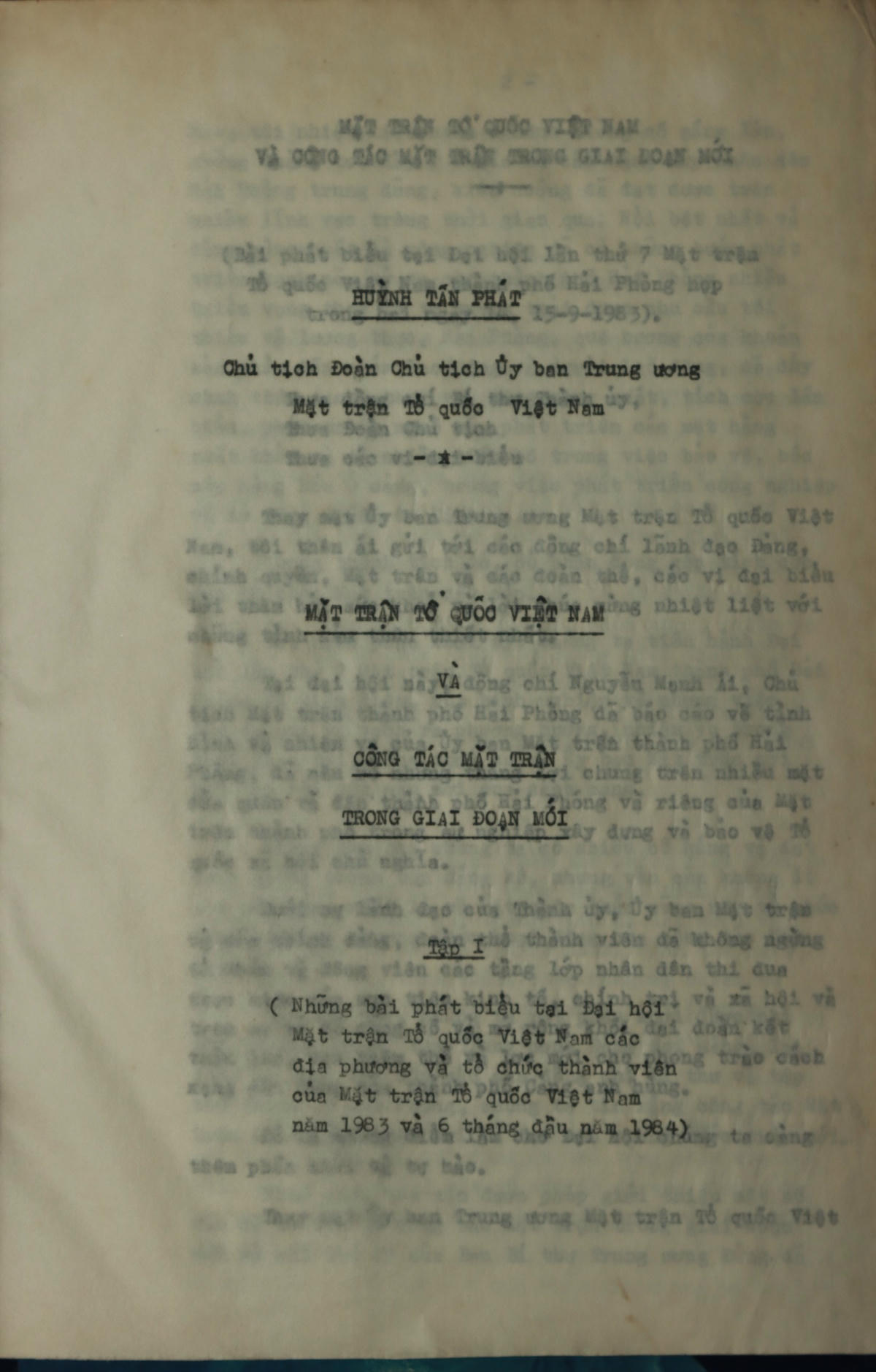 Tài liệu Mặt trận Tổ quốc Việt Nam và công tác Mặt trận trong giai đoạn mới của Kiến trúc sư Huỳnh Tấn Phát