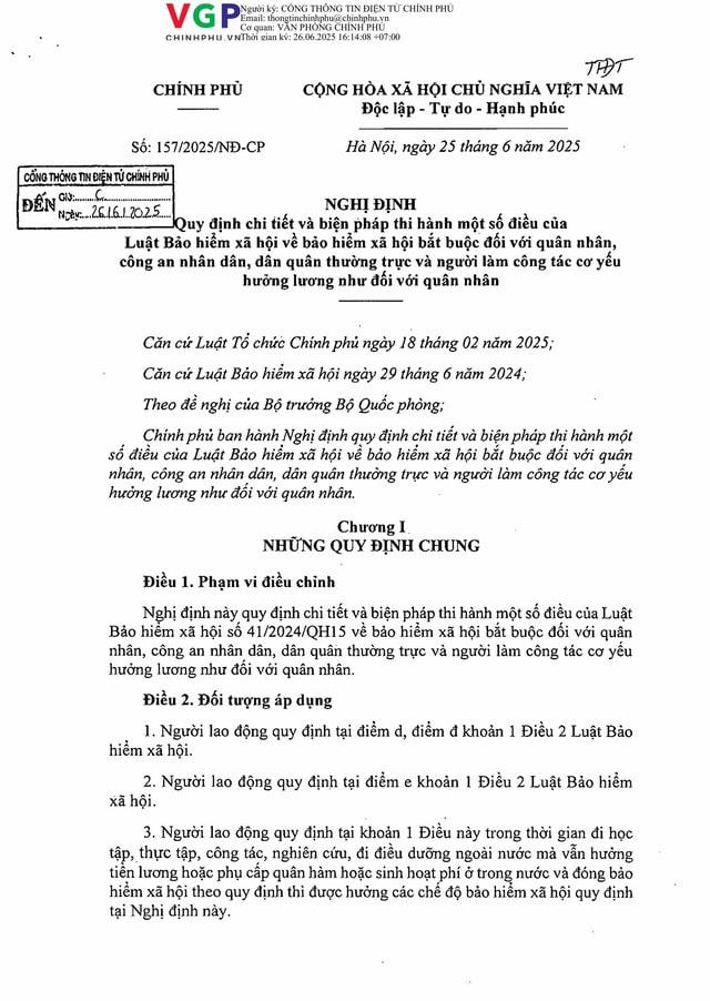 Nghị định 157/2025/NĐ-CP: Quy định mới về lương hưu, lộ trình nghỉ hưu, trợ cấp... đối với quân nhân, Công an, dân quân thường trực- Ảnh 1.