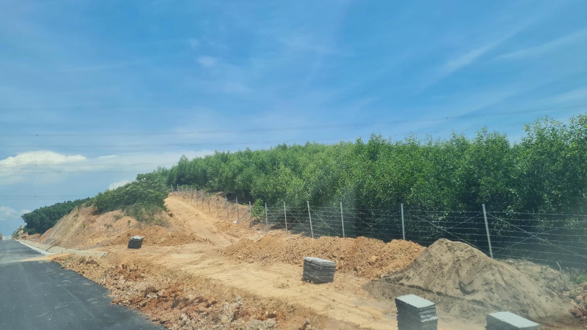 Nhiều đoạn đã dựng hàng rào thép gai để bảo vệ cao tốc.