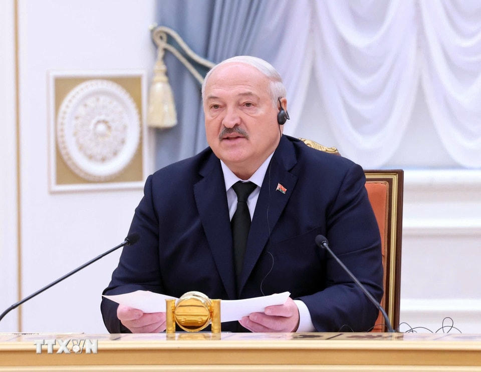 Tổng thống Belarus Aleksandr Lukashenko phát biểu tại cuộc hội đàm chính thức với Tổng Bí thư Tô Lâm. (Ảnh: Thống Nhất/TTXVN)