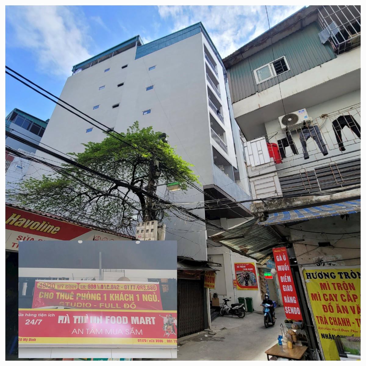 Công trình số 48/20 đường Mỹ Đình quy mô 8 tầng 1 tum 1 hầm vừa hoàn thiện đang treo biển cho thuê ph. Liên hệ theo số điện thoại treo trên biển, được biết công trình là chung cư mini cho thuê với đầy đủ nội thất kể cả bát đũa, nồi chảo, nệm và cả máy giặt riêng.