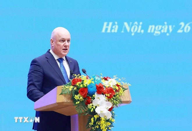 Thủ tướng New Zealand Christopher Luxon phát biểu tại cuộc gặp gỡ báo chí. (Ảnh: Dương Giang/TTXVN) ttxvn-2602-thu-tuong-viet-nam-new-zealand-21.jpg