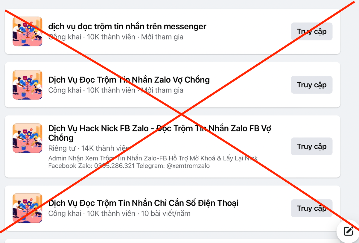 Nhan nhản các hội nhóm đọc trộm tin nhắn trên facebook.