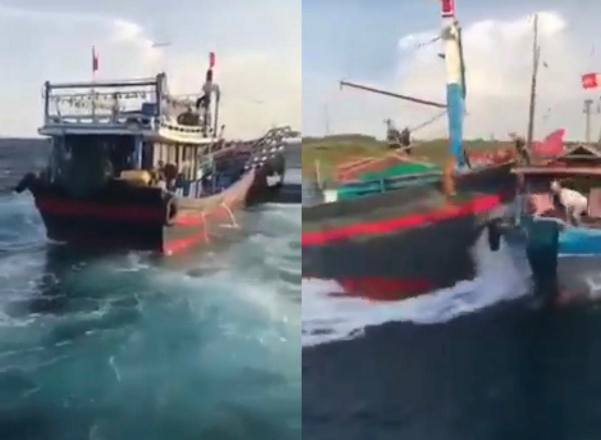 Tàu cá do ông An làm thuyển trưởng đã bị một tàu cá mang số hiệu tỉnh Quảng Nam đâm chìm (Ảnh: Cắt từ clip).